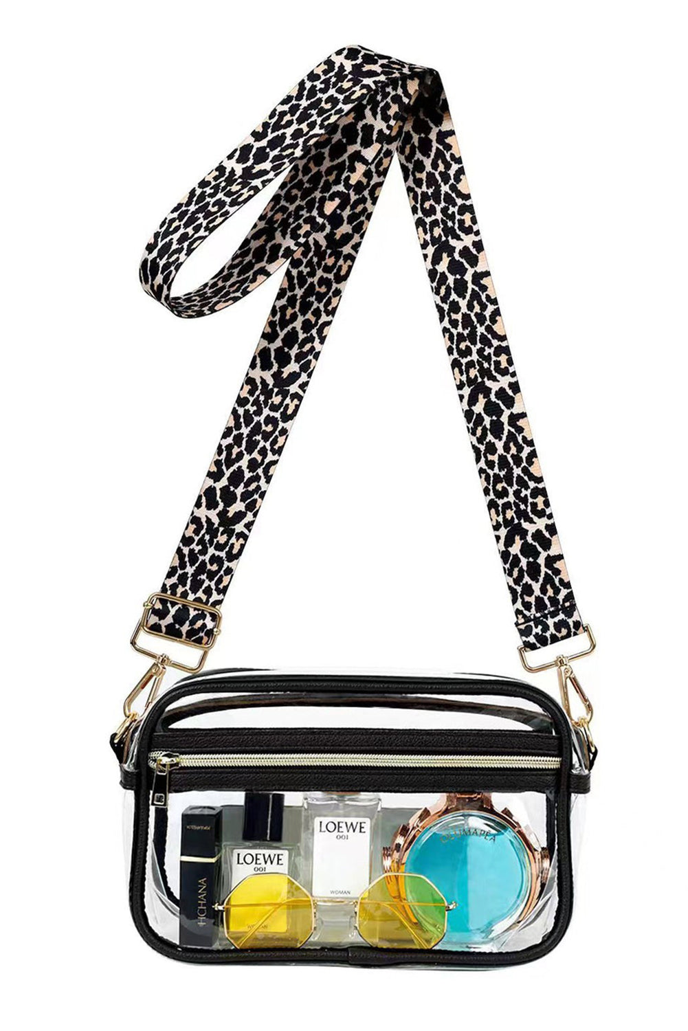 Clear PVC Leopard Shoulder Strap Crossbody Bag