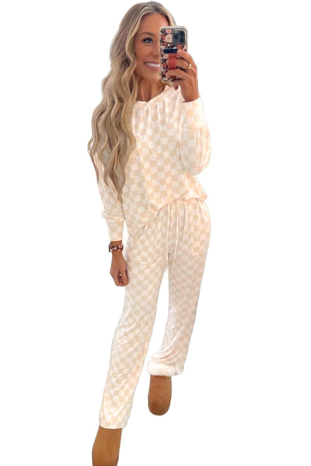 Ella, Checkered Print Long Sleeve Loose Fit Pajama Set