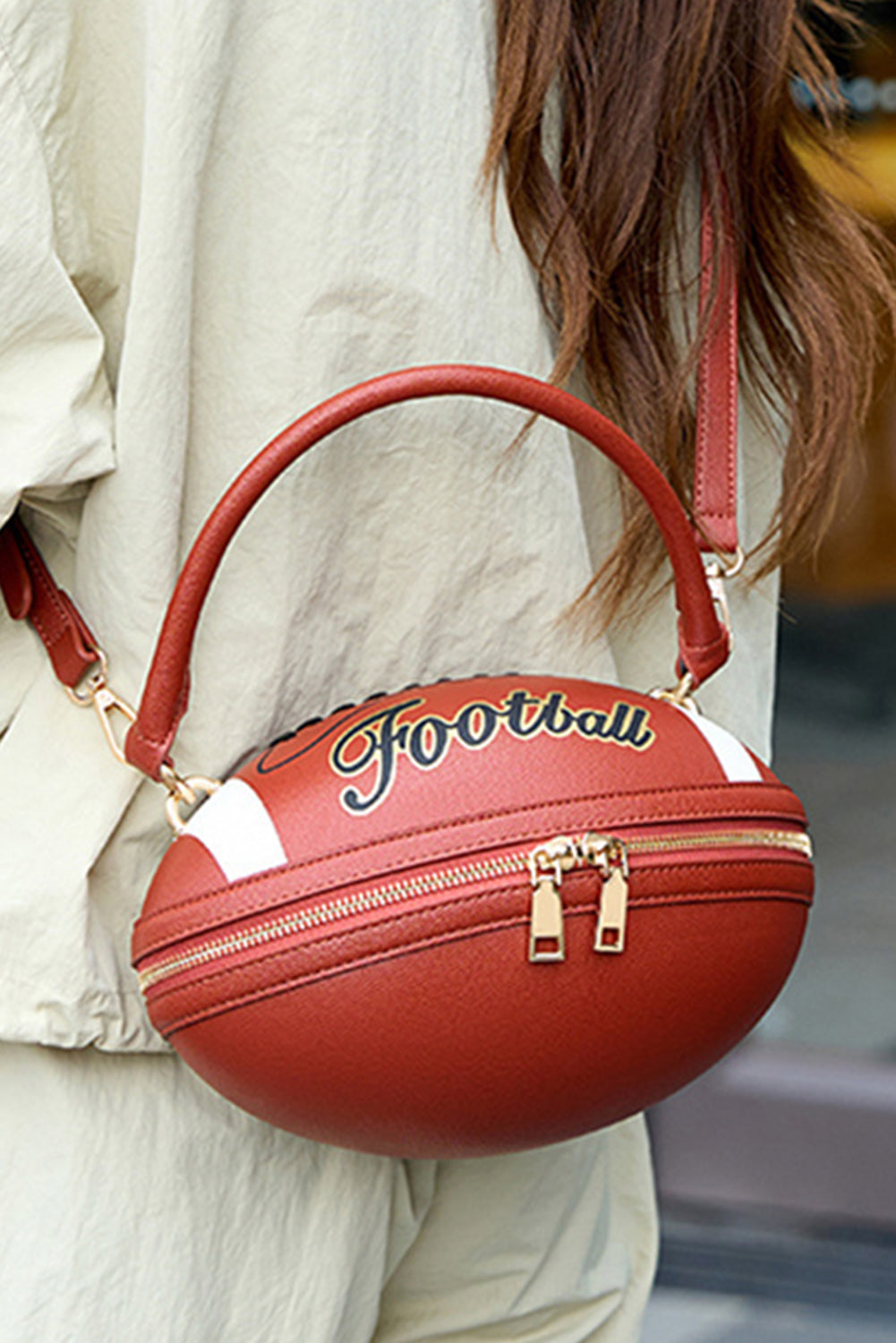 Chestnut PU Leather Football Shape Crossbody Bag