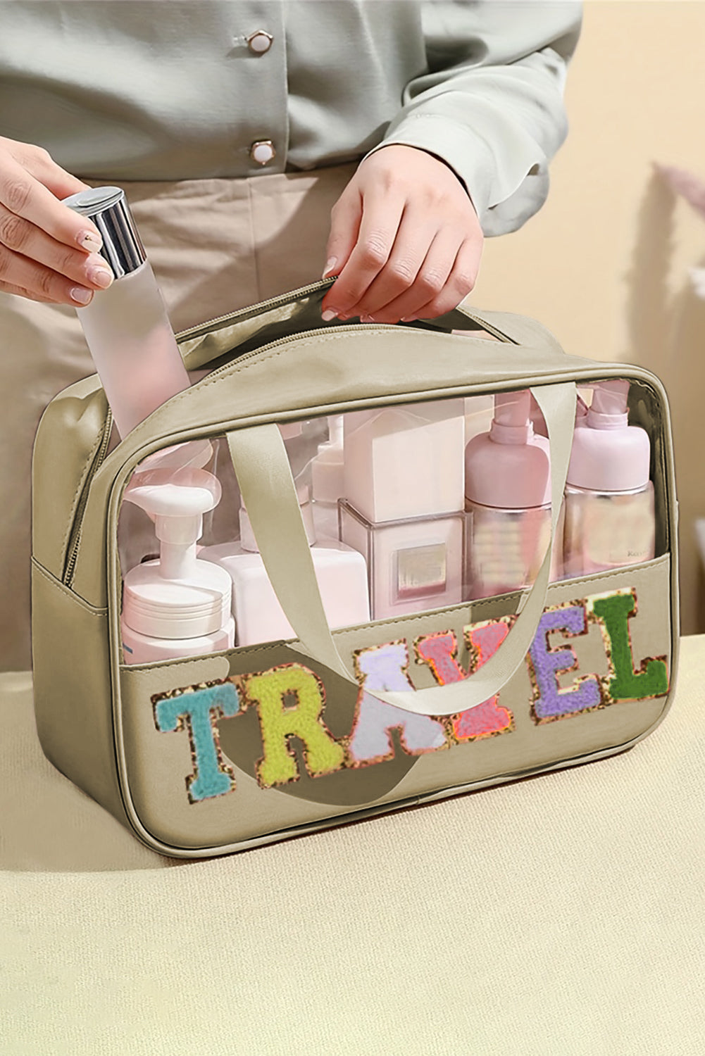 TRAVEL Chenille Clear Makeup Bag