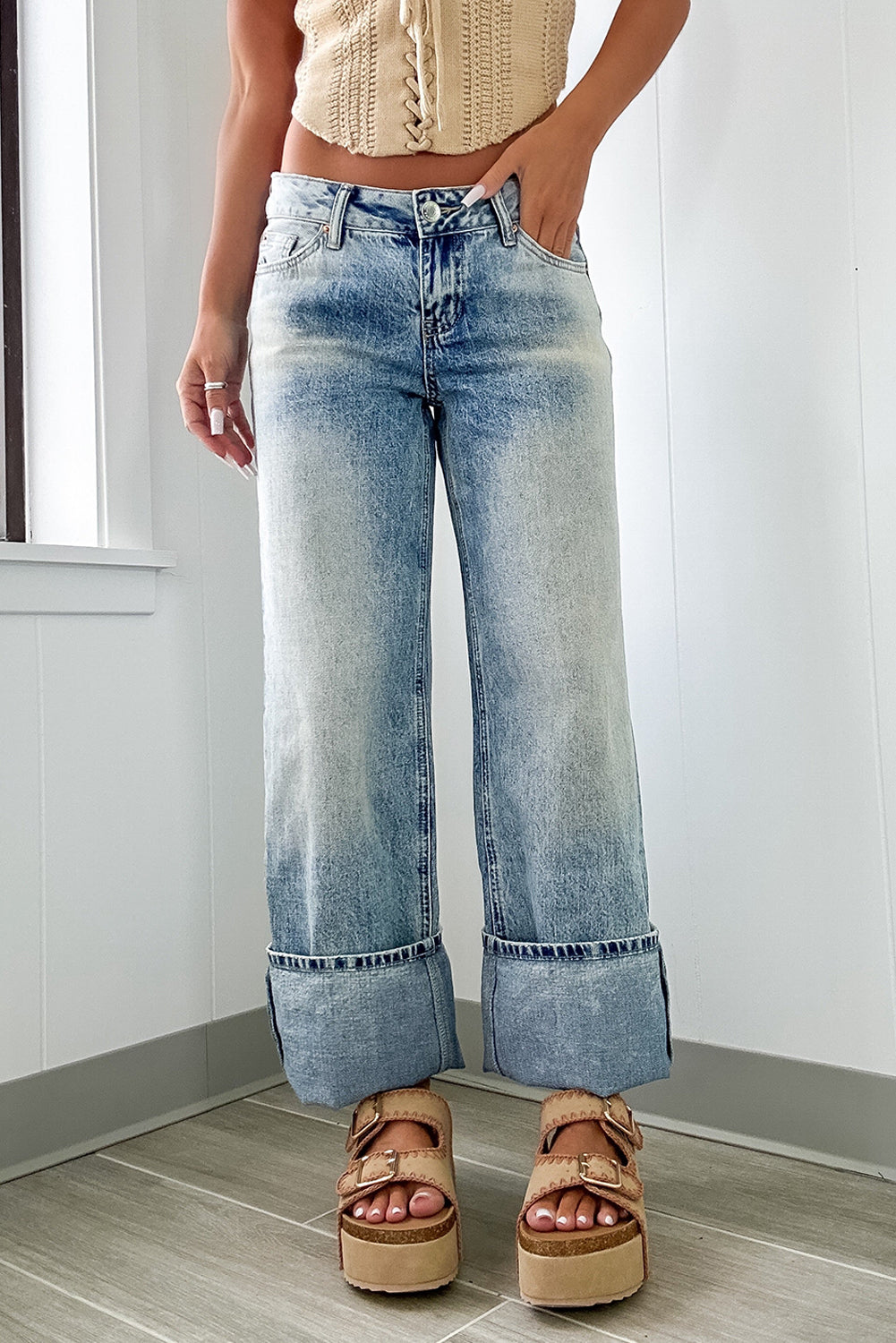 Harlow, High Rise Button Zip Washed Jeans