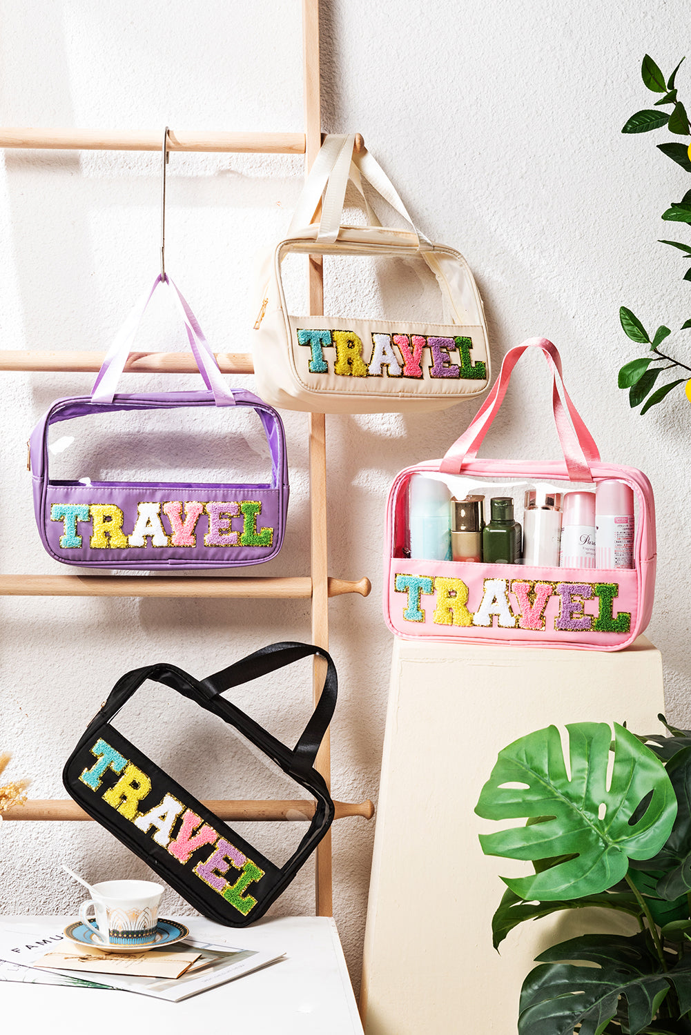 TRAVEL Chenille Clear Makeup Bag