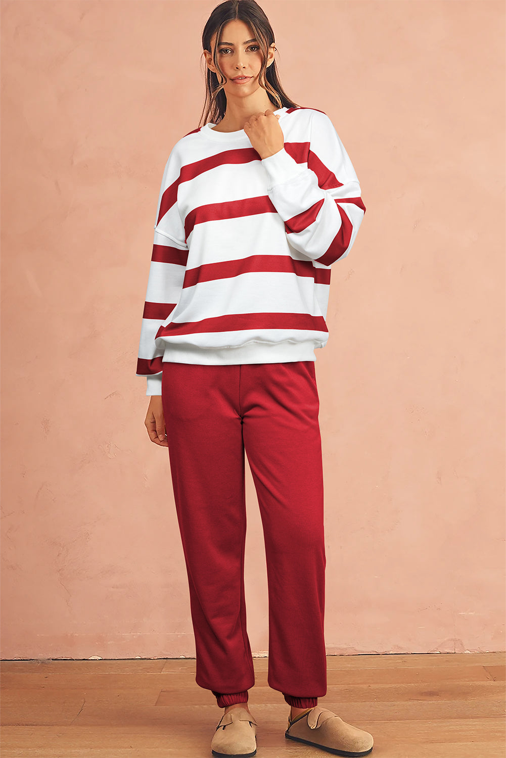 Beatrice, Striped Drop Shoulder Pullover and Joggers Set