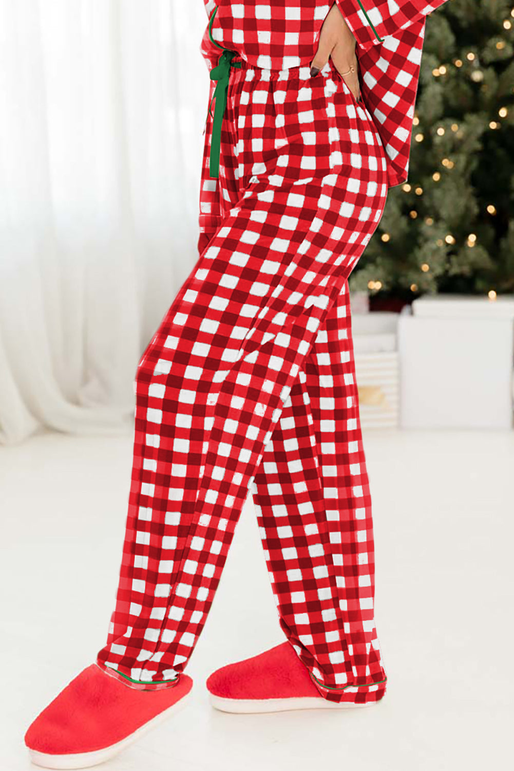 Belle, Plaid Print Shirt and Drawstring Pants Pajama Set