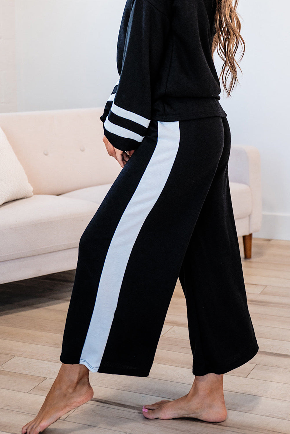 Trim Long Sleeve Pullover and Pants Set