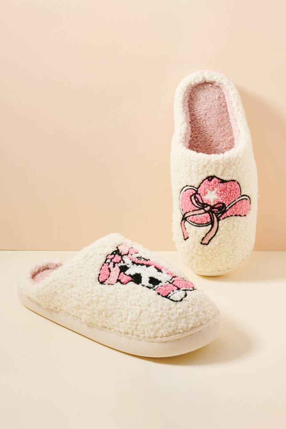 Cowgirl Hat & Boot Printed Plush Thermal Home Slippers