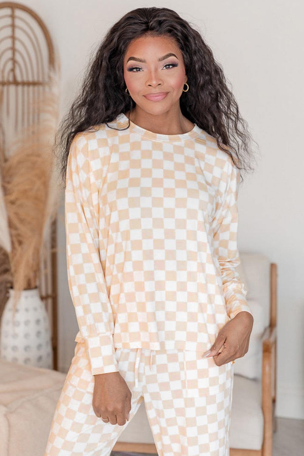 Ella, Checkered Print Long Sleeve Loose Fit Pajama Set