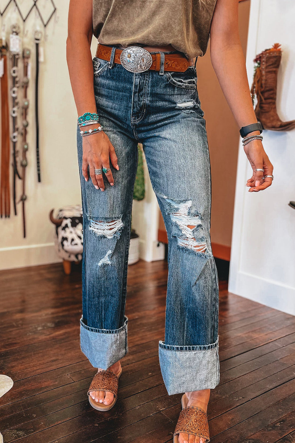 Emery, Dusk Blue Mineral Washed High Rise Ripped Jeans