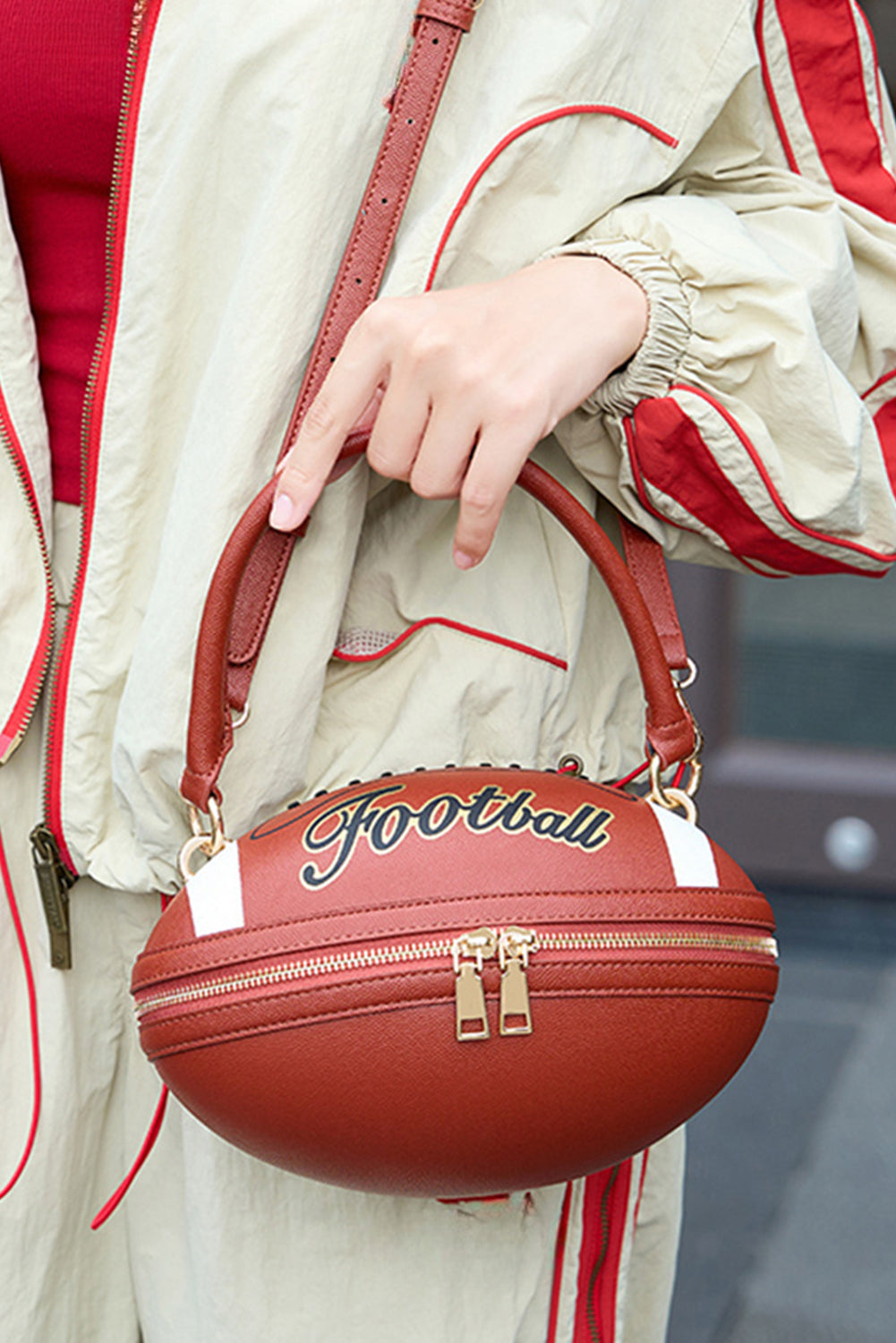 Chestnut PU Leather Football Shape Crossbody Bag