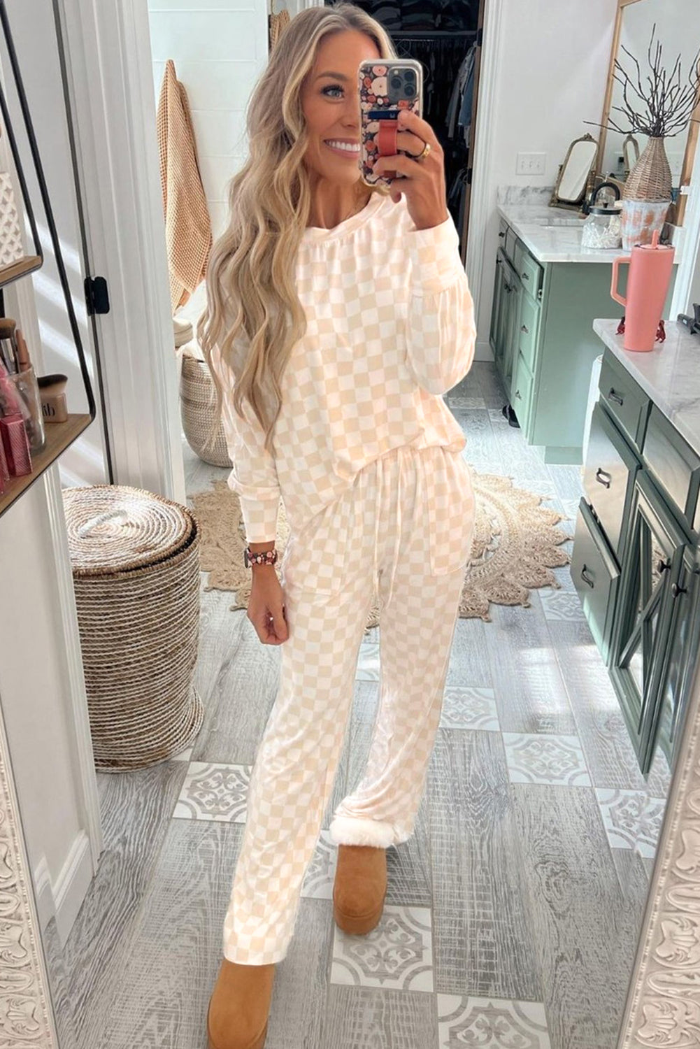 Ella, Checkered Print Long Sleeve Loose Fit Pajama Set