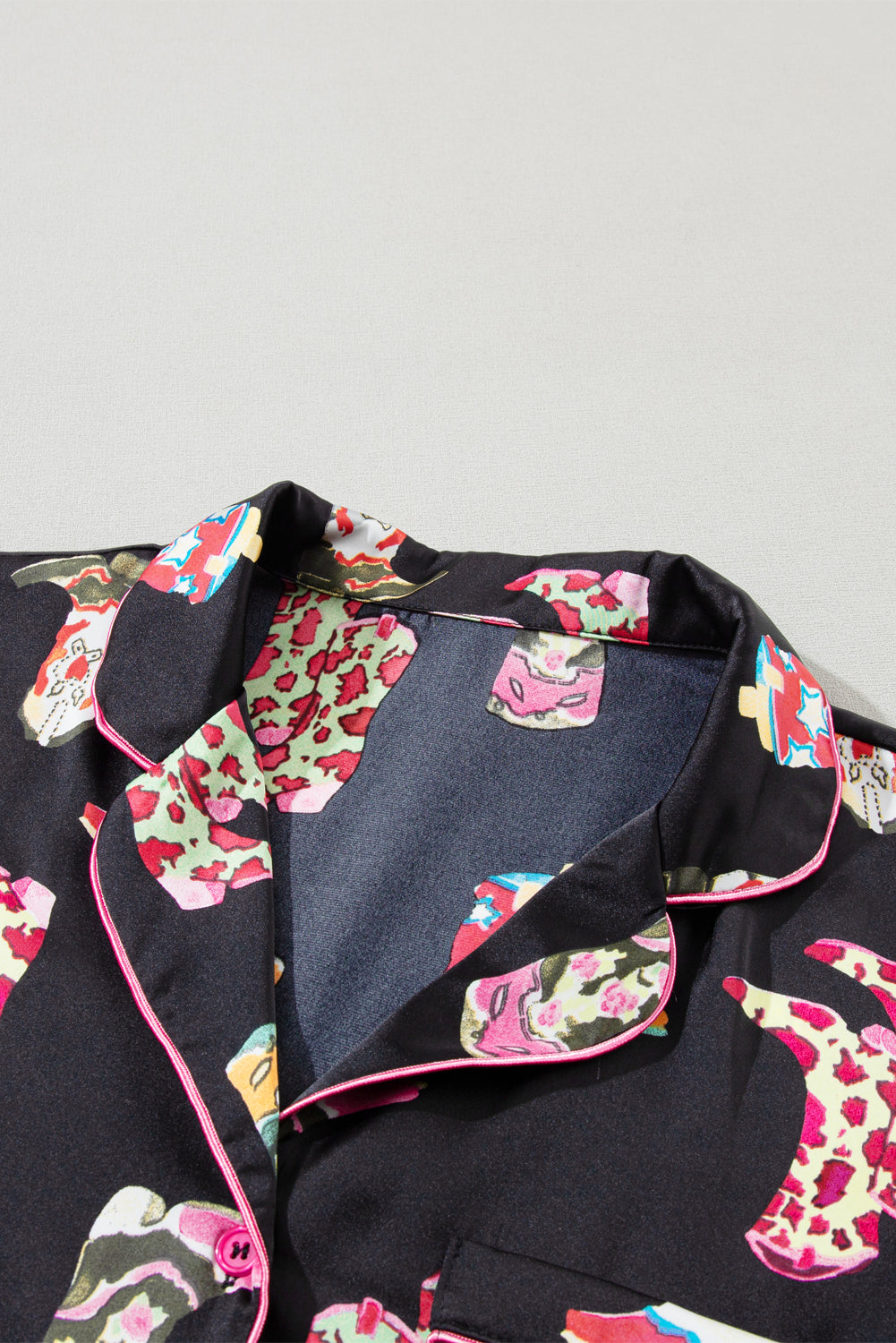 Boots Print Button-up Shirt and Shorts Pajama Set