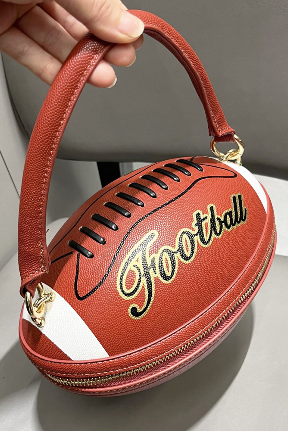 Chestnut PU Leather Football Shape Crossbody Bag