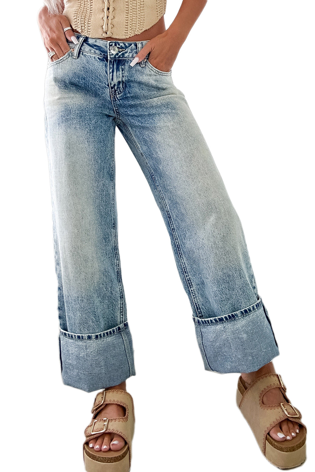 Harlow, High Rise Button Zip Washed Jeans