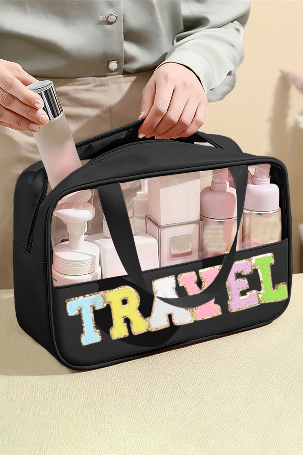 TRAVEL Chenille Clear Makeup Bag