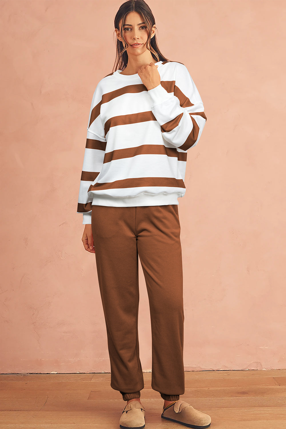 Beatrice, Striped Drop Shoulder Pullover and Joggers Set