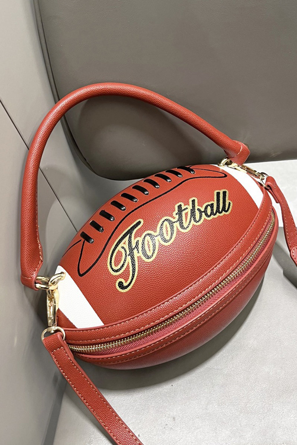 Chestnut PU Leather Football Shape Crossbody Bag