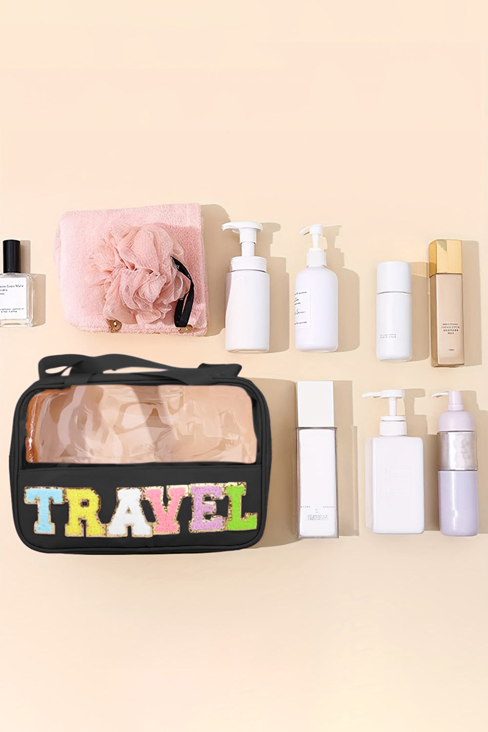 TRAVEL Chenille Clear Makeup Bag
