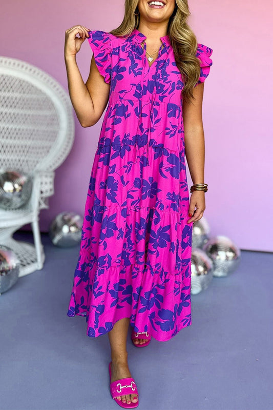 Shiloh, Floral Flutter Sleeve Maxi Dress