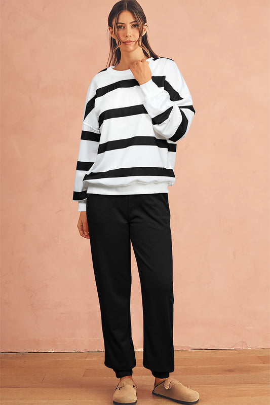 Beatrice, Striped Drop Shoulder Pullover and Joggers Set