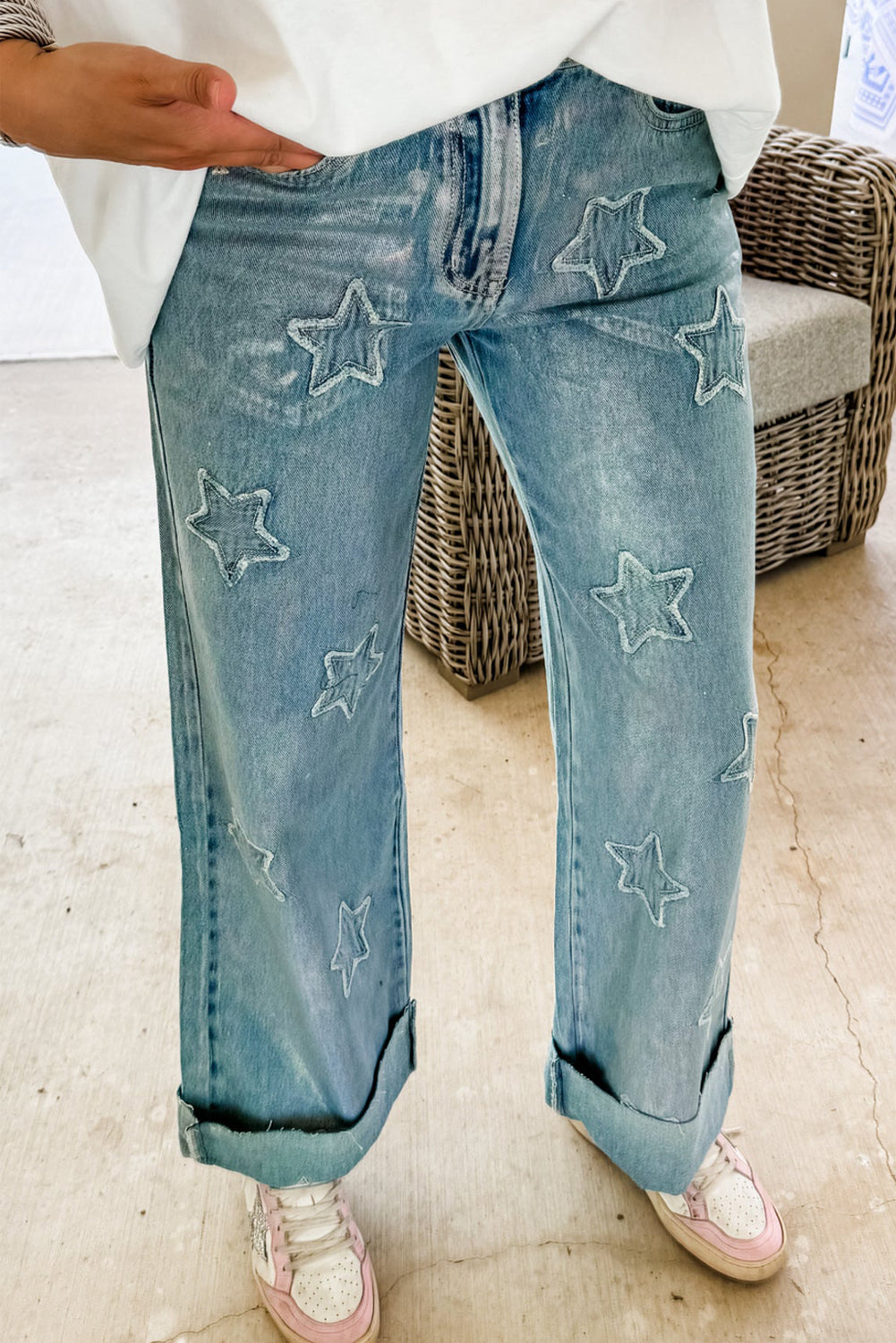 Daisy, Dusk Blue Star Straight Leg Loose Jeans