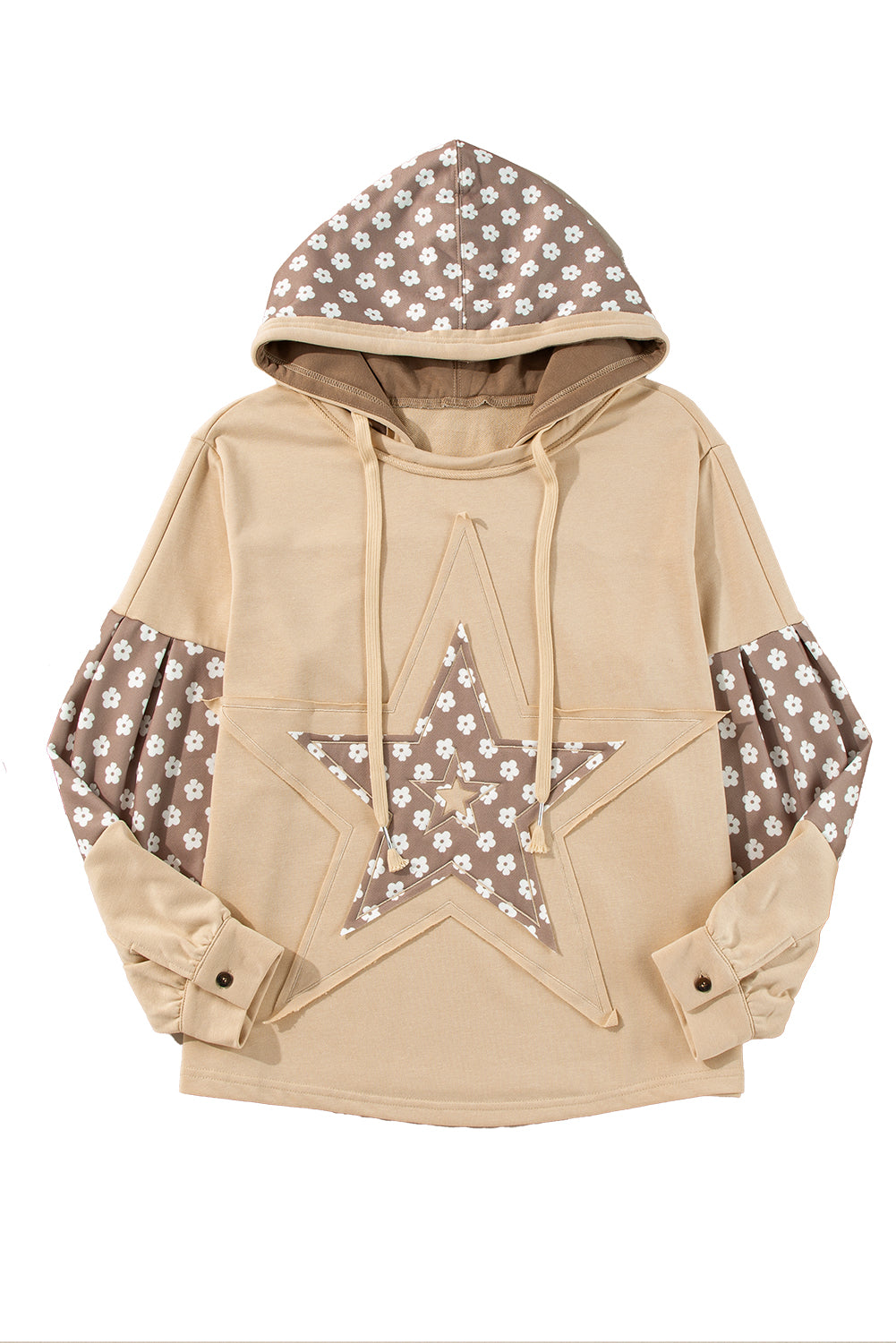 Alison, Floral Patchwork Star Pattern Drawstring Hoodie