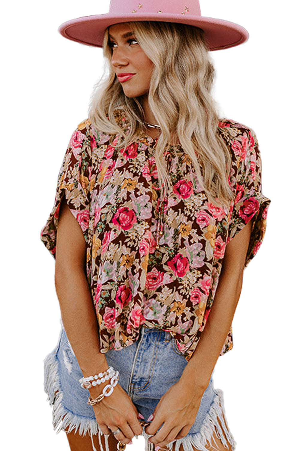 Kylie, Print Short Sleeve Boho Blouse