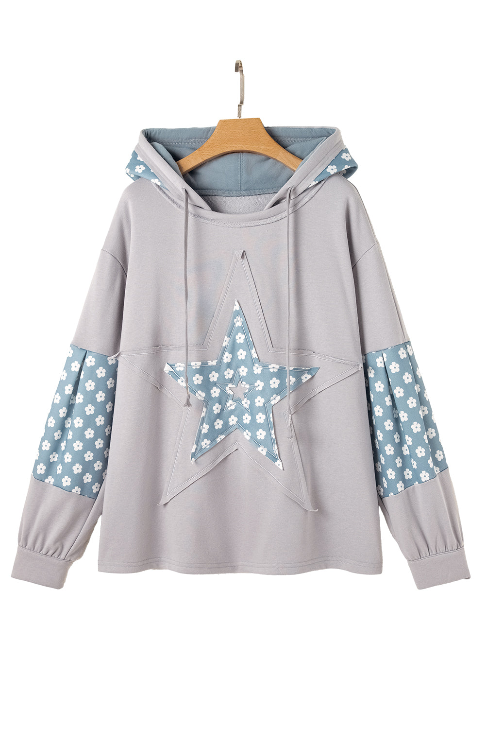 Alison, Floral Patchwork Star Pattern Drawstring Hoodie