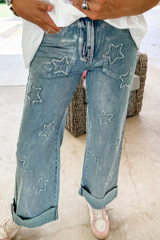 Daisy, Dusk Blue Star Straight Leg Loose Jeans