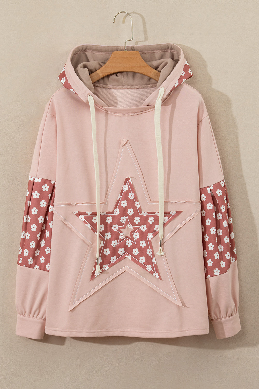 Alison, Floral Patchwork Star Pattern Drawstring Hoodie