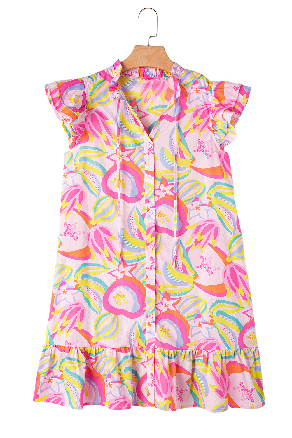 Collins, Pink Ruffle Trim Abstract Mini Dress