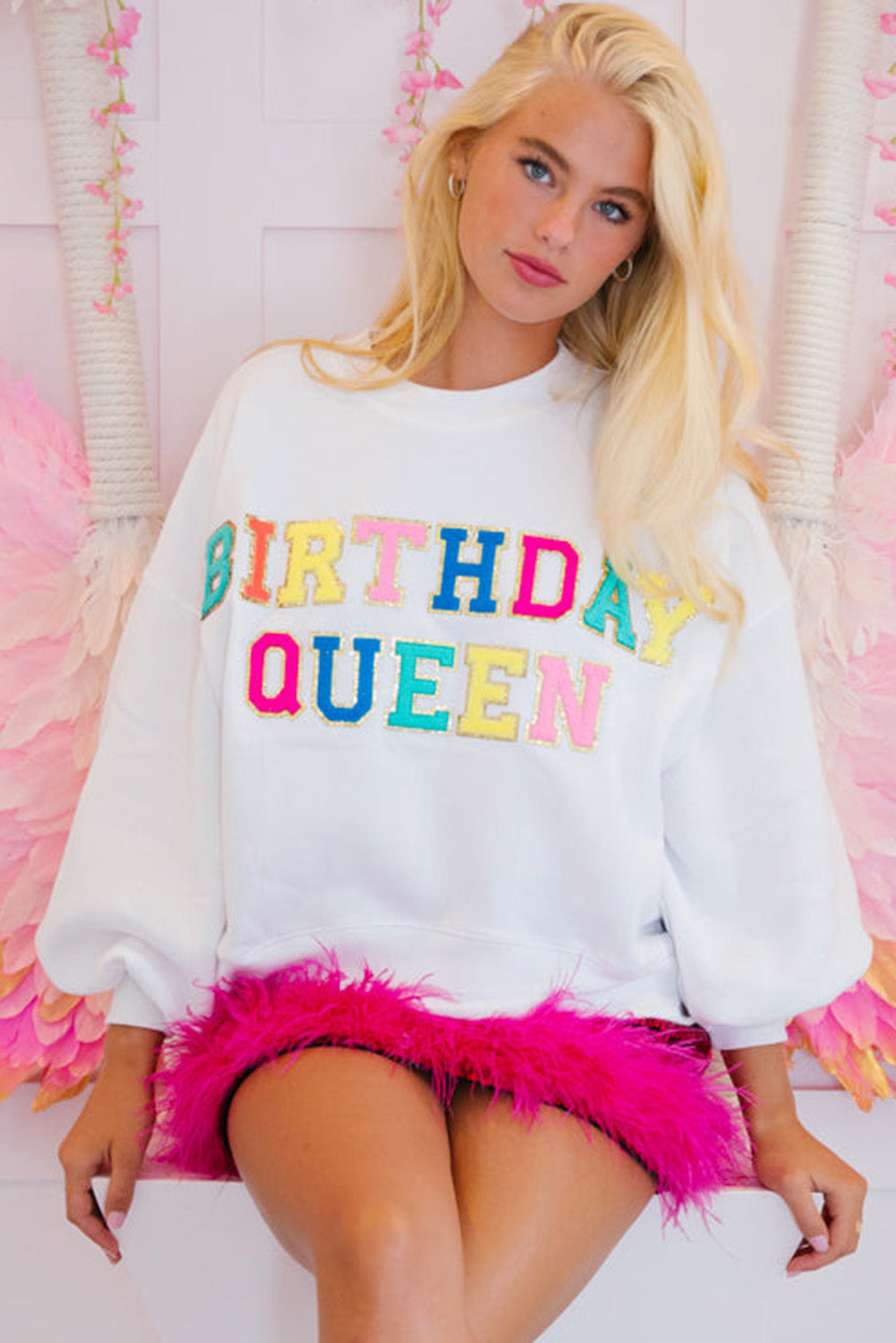 BIRTHDAY QUEEN Graphic Lantern Sleeve Sweatshirt