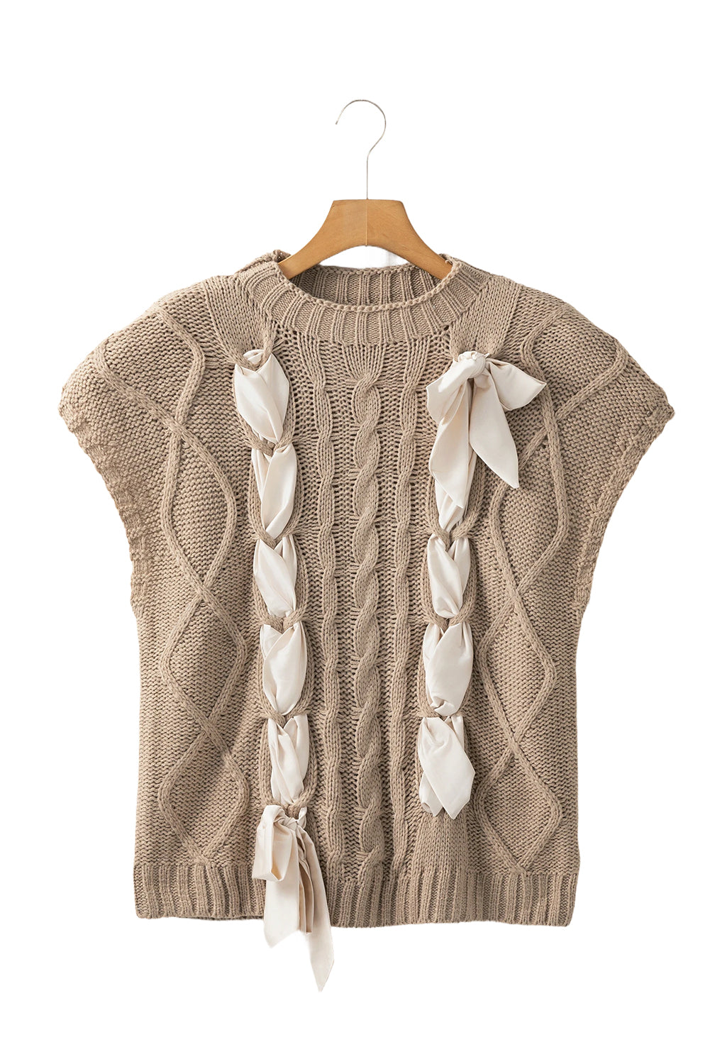 Bess, Sweet Satin Bowknot Cable Knit Top