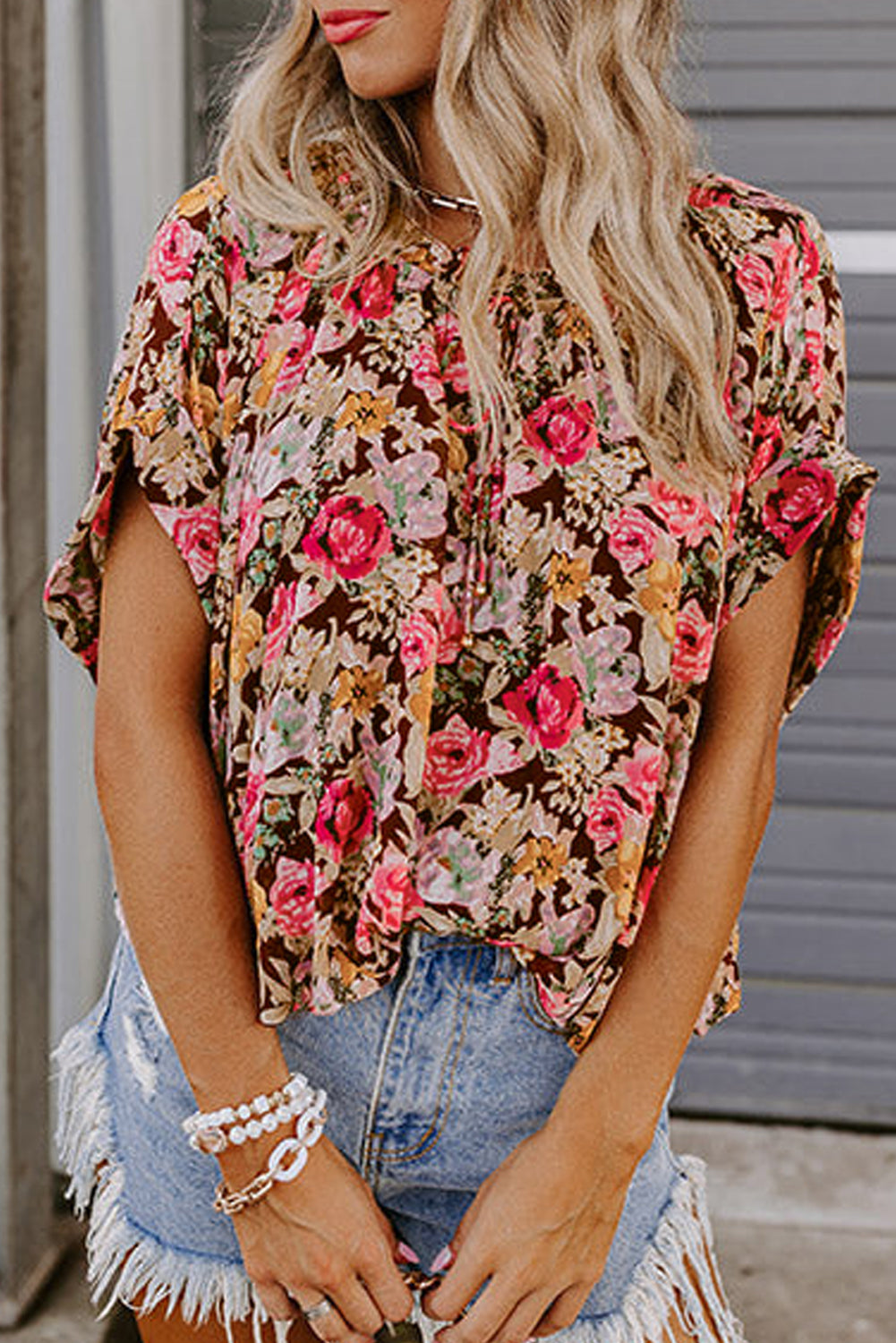 Kylie, Print Short Sleeve Boho Blouse