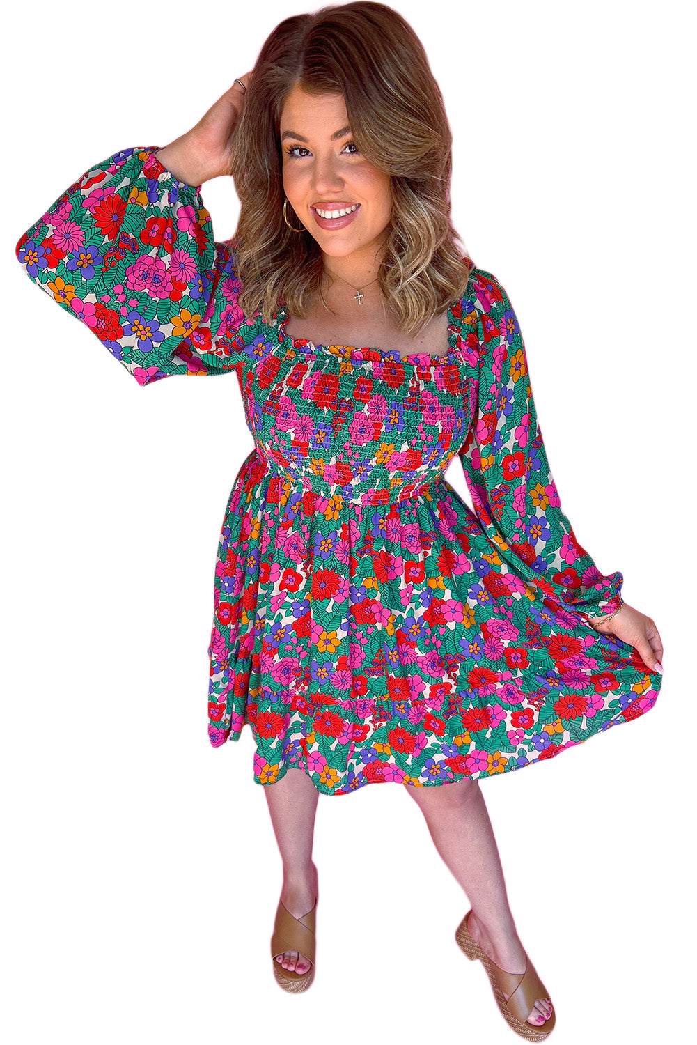 Zoe, Plus Size Floral Shirred Mini Dress