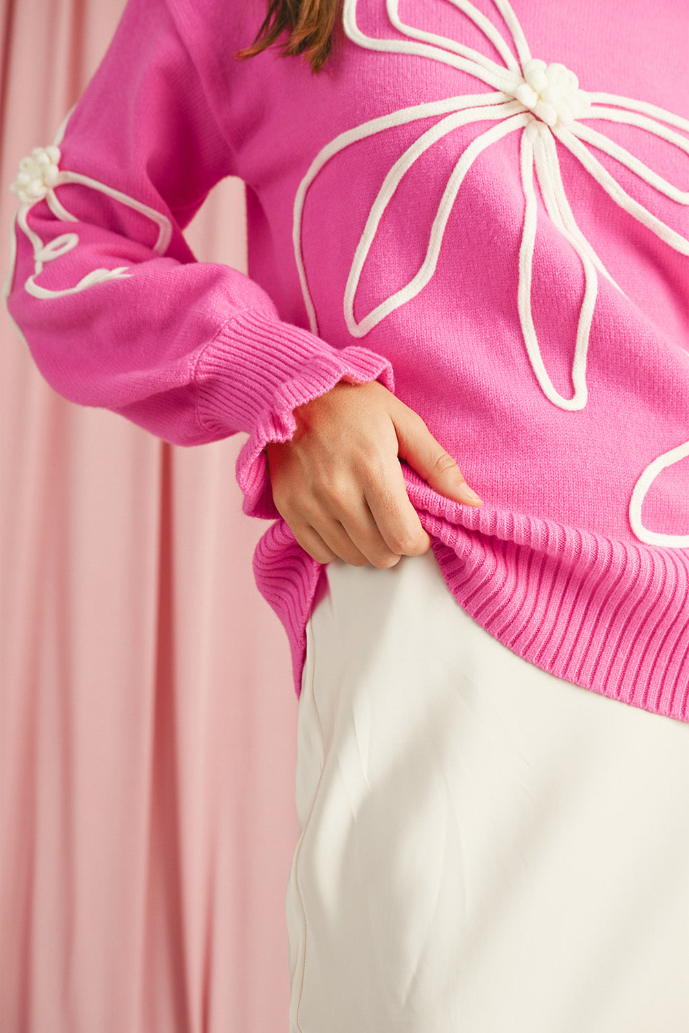 Anna, Bright Pink Sweet Bow Knit Sweater