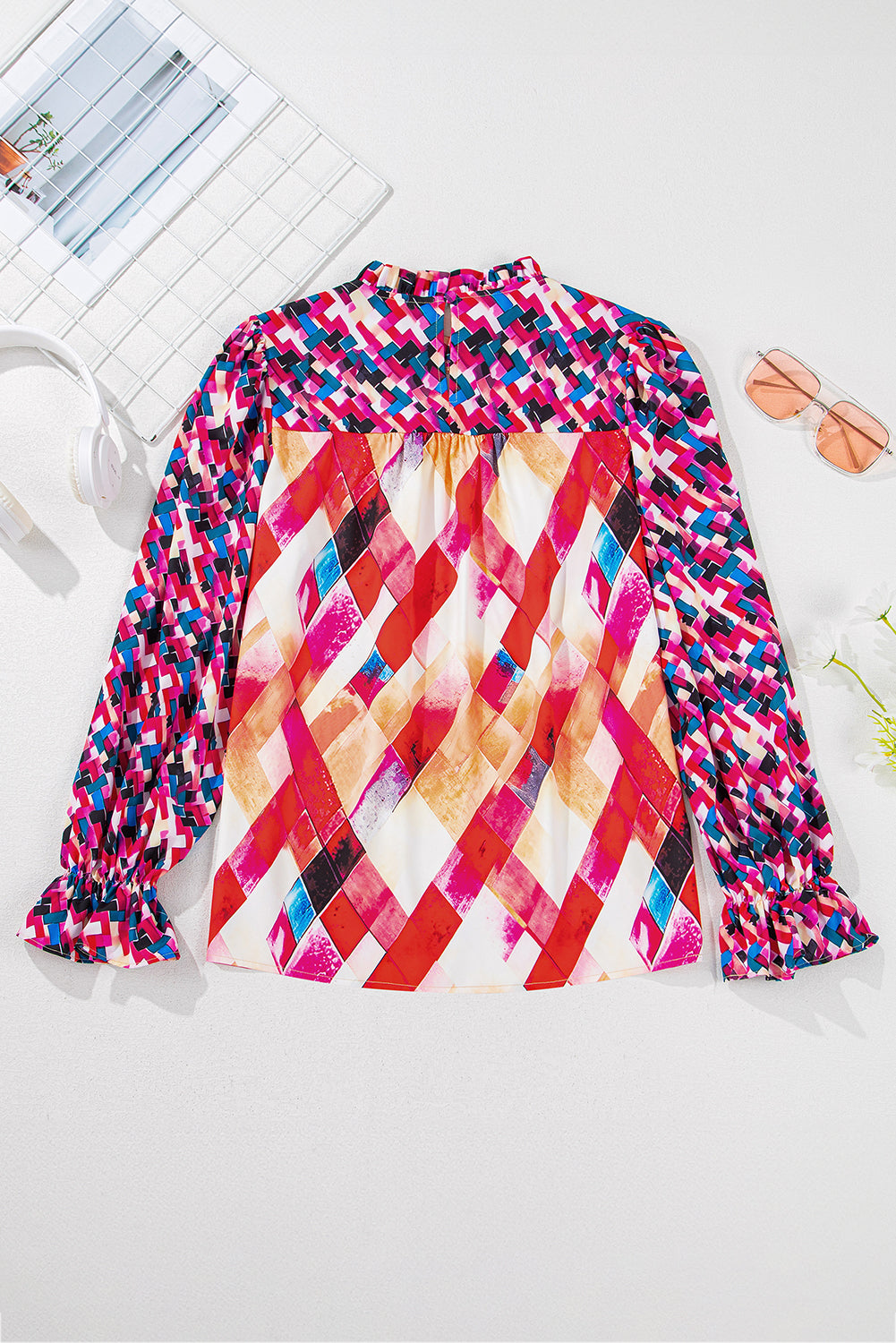 Saylor, Patchwork Puff Sleeve Blouse