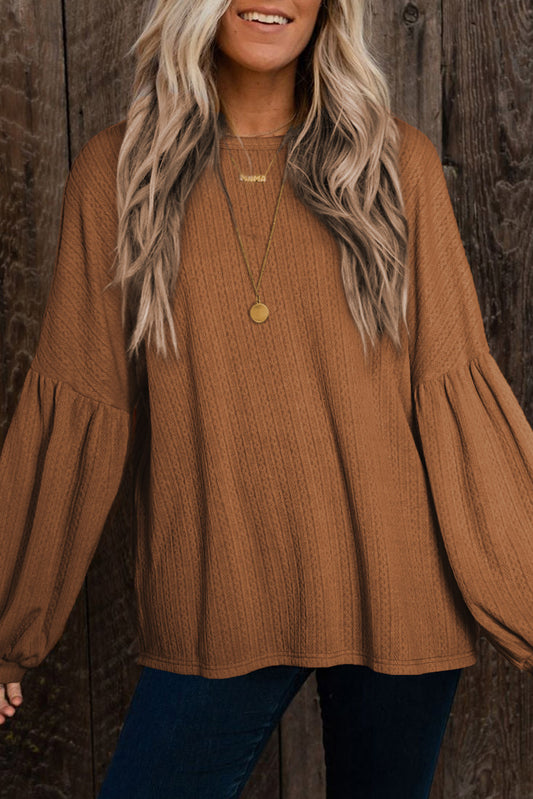 Solid Color Textured Pullover Casual Long Sleeve Top