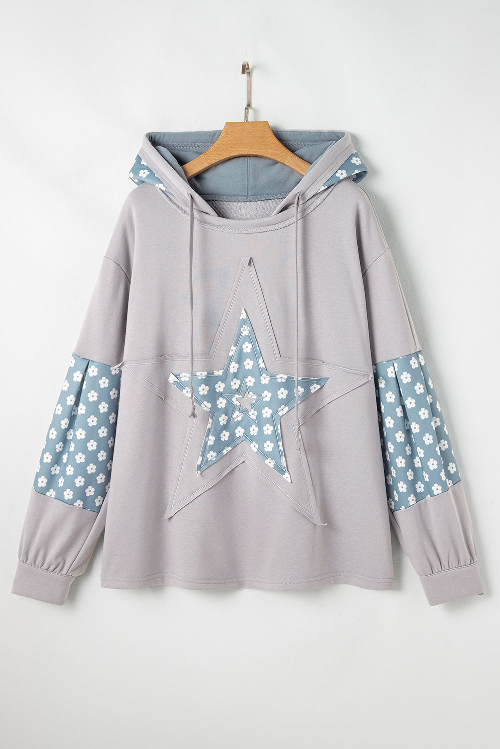 Alison, Floral Patchwork Star Pattern Drawstring Hoodie