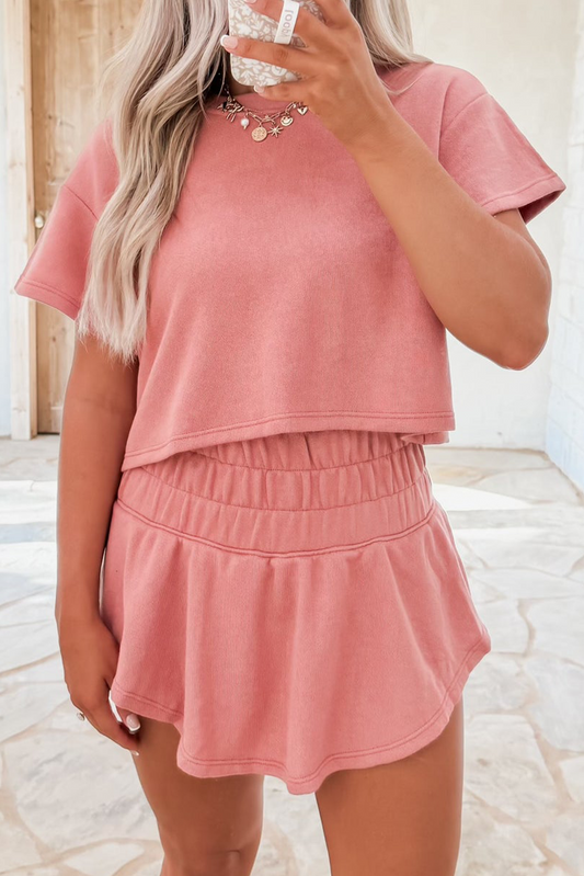 Hannah, Cropped Tee and Ruffle High Waist Skort Set