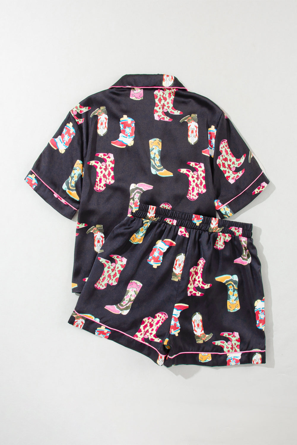 Boots Print Button-up Shirt and Shorts Pajama Set