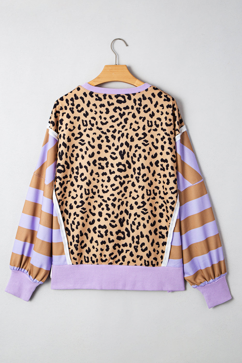 Striped Leopard Colorblock Side Slits Sweatshirt