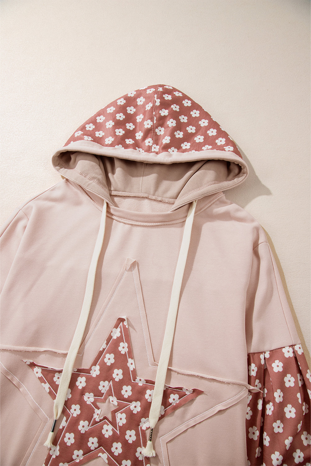 Alison, Floral Patchwork Star Pattern Drawstring Hoodie