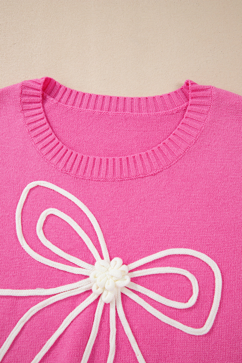 Anna, Bright Pink Sweet Bow Knit Sweater