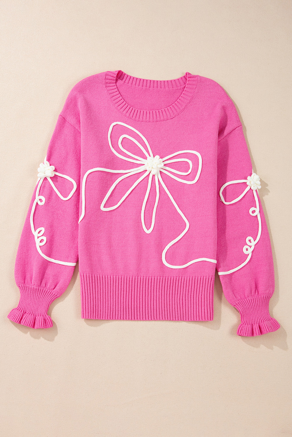 Anna, Bright Pink Sweet Bow Knit Sweater