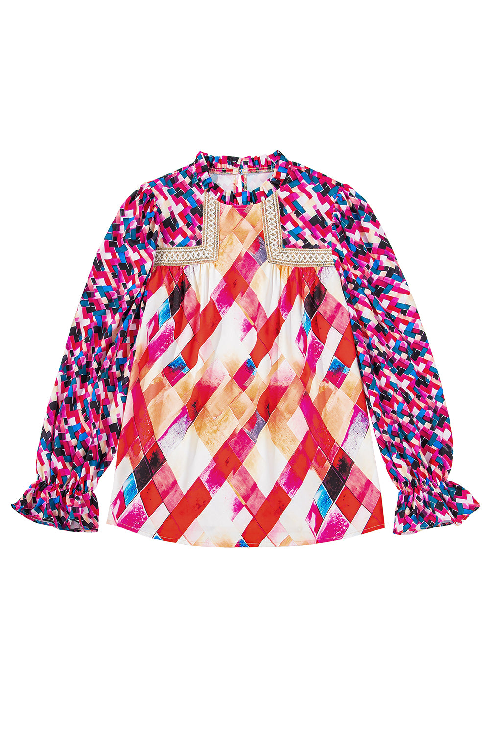 Saylor, Patchwork Puff Sleeve Blouse