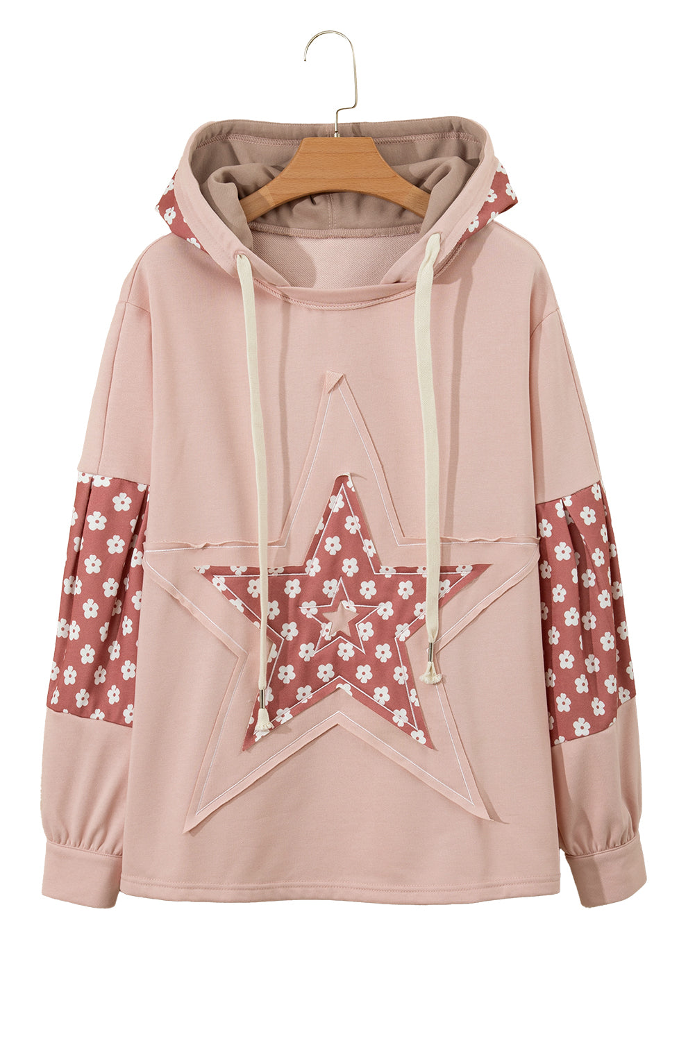 Alison, Floral Patchwork Star Pattern Drawstring Hoodie