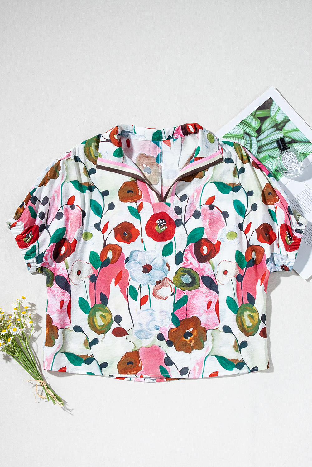 Courtney, V-Neck Floral Print Boho Blouse