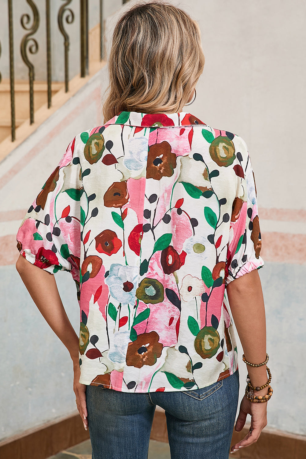 Courtney, V-Neck Floral Print Boho Blouse