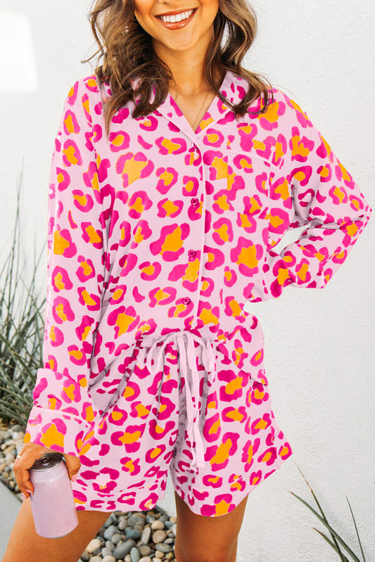 Julia, Leopard Long Sleeve Shirt and Shorts Pajama Set