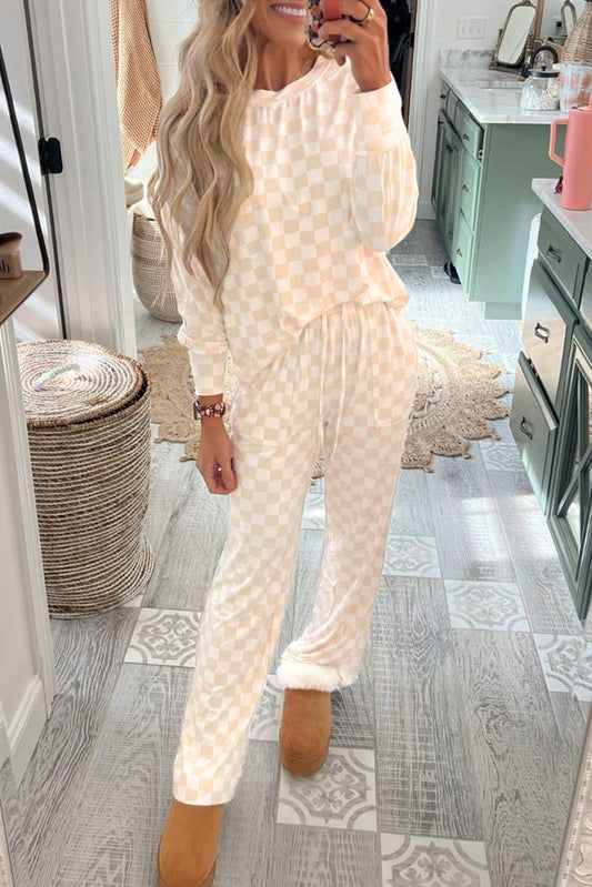 Ella, Checkered Print Long Sleeve Loose Fit Pajama Set